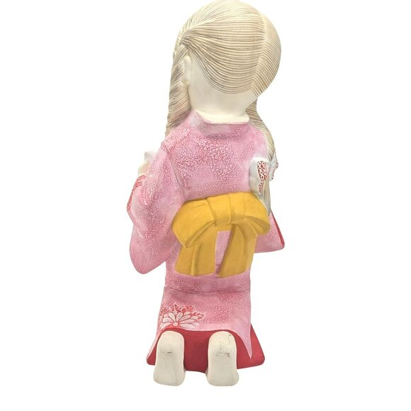 Ceramic Japanese Girl Figurine In Pink Kimono Floral Design Kneeling Pose JE369 - Picture 7 of 16